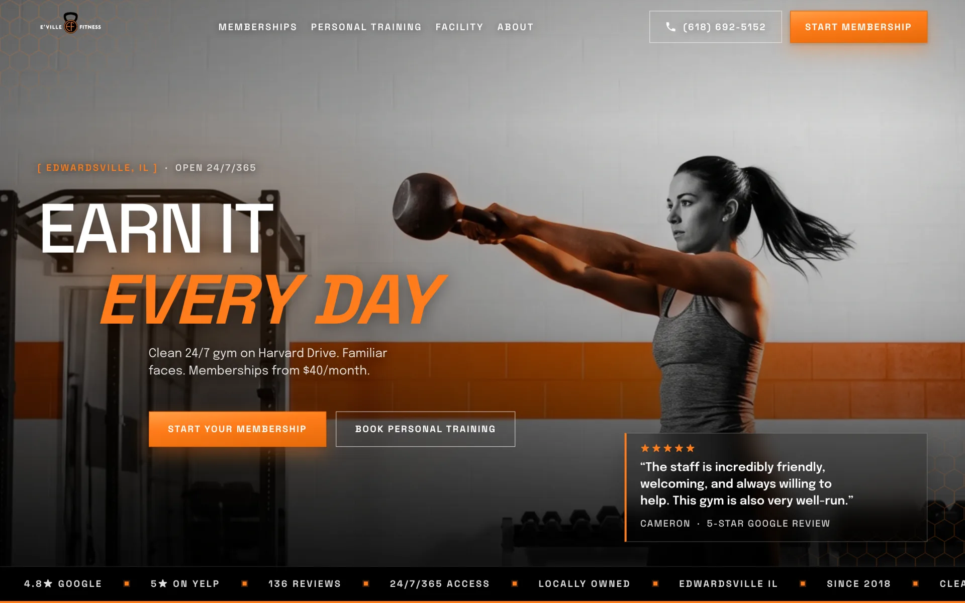 E'ville Fitness desktop homepage