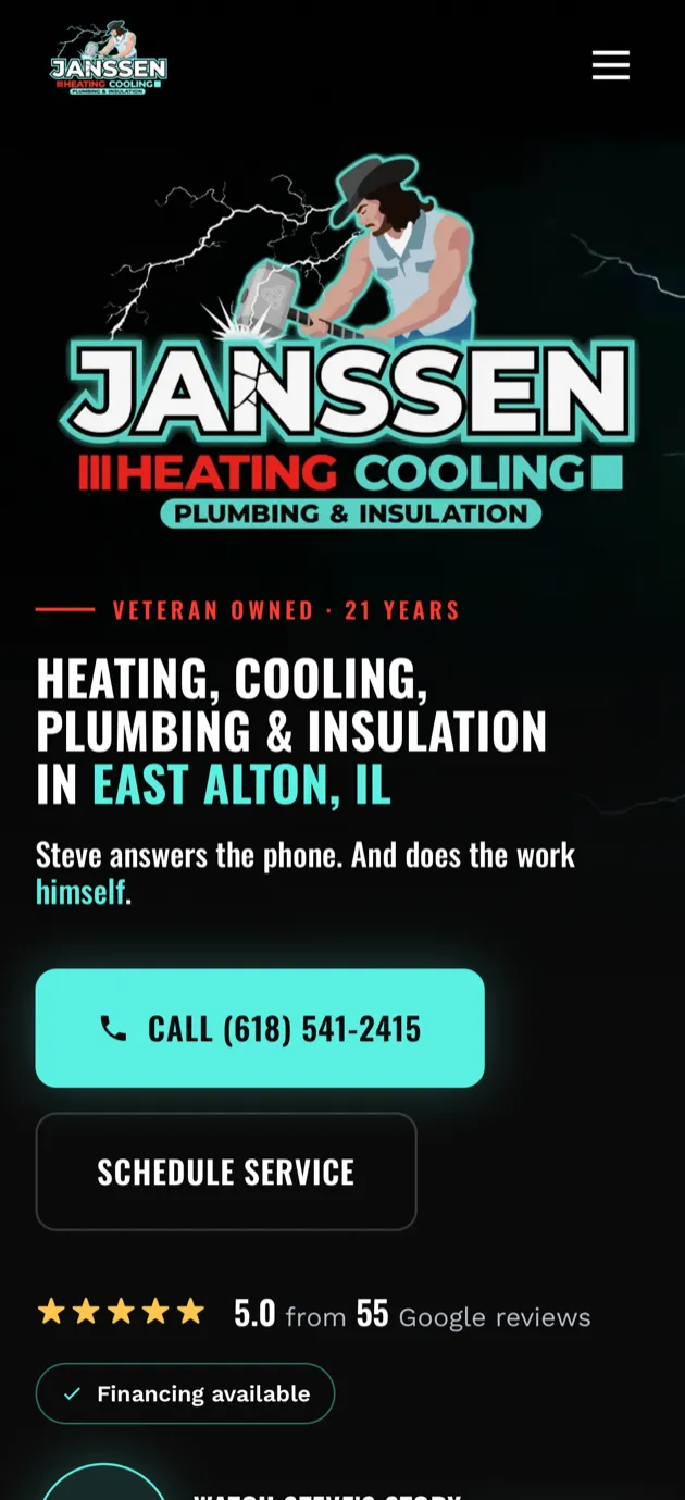 Janssen Heating & Cooling mobile homepage