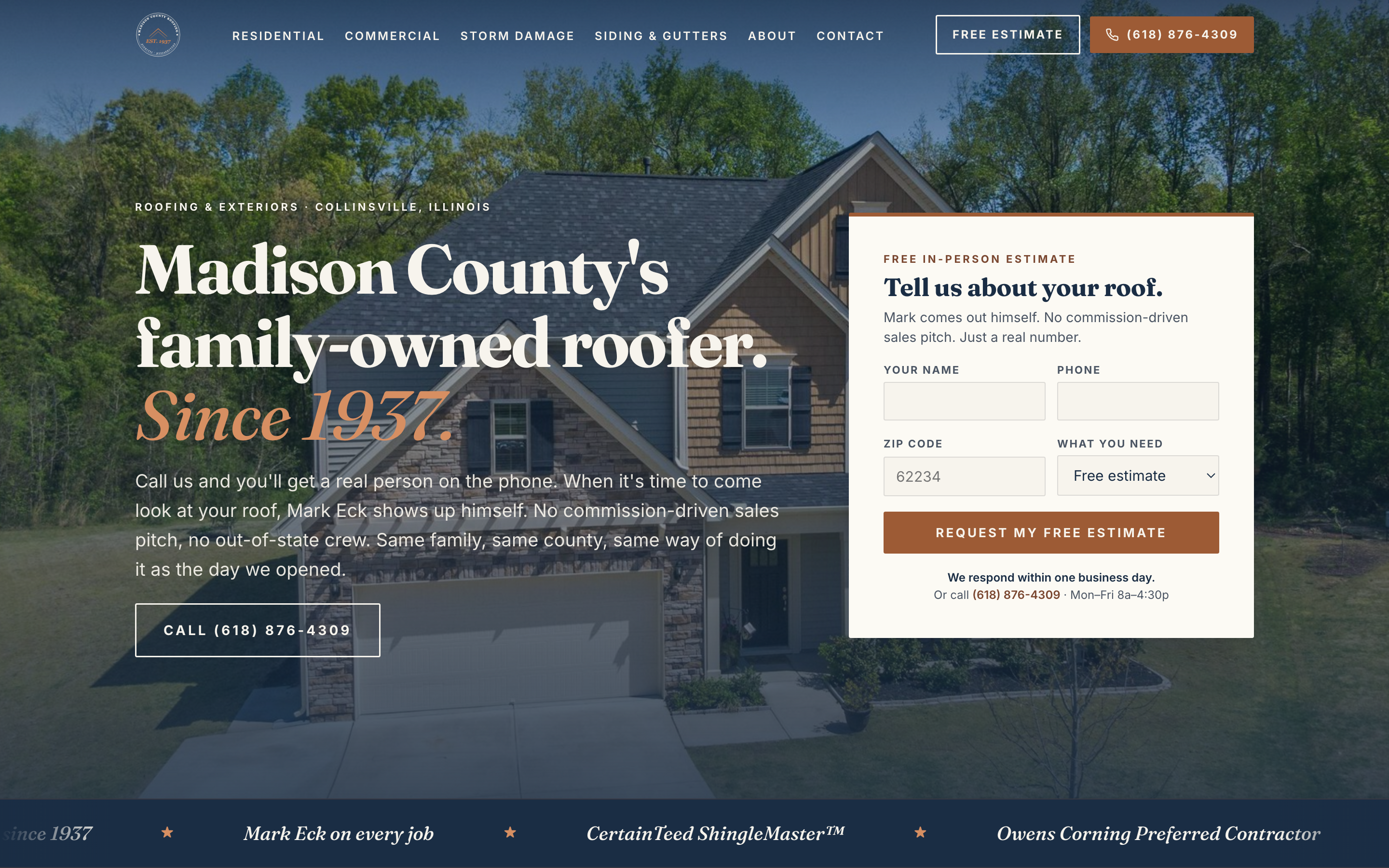 Madison County Roofing desktop homepage