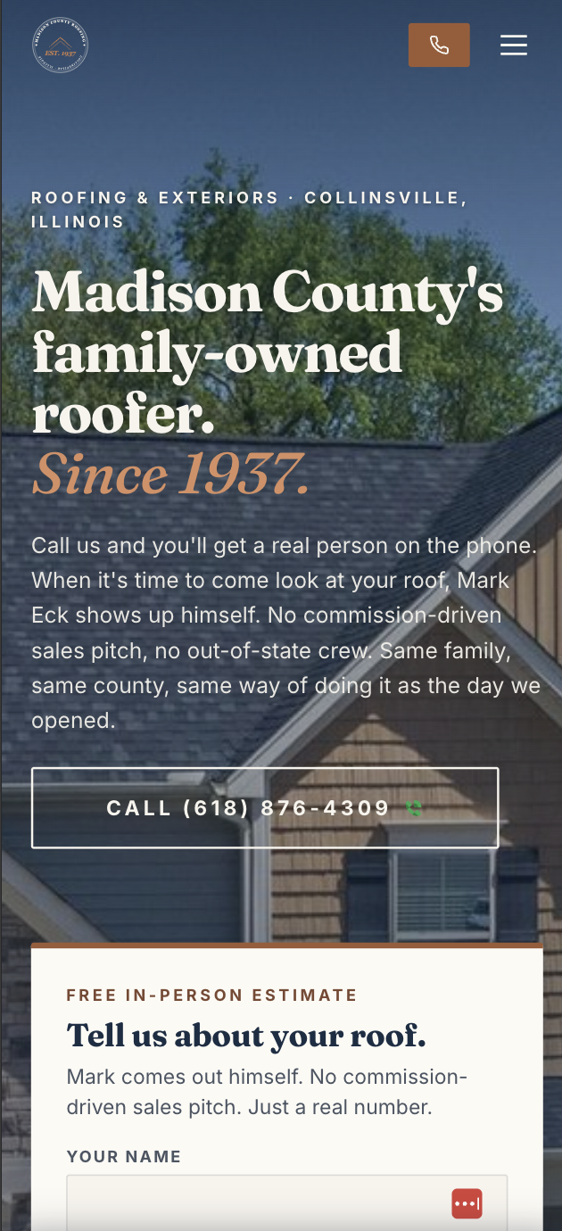 Madison County Roofing mobile homepage