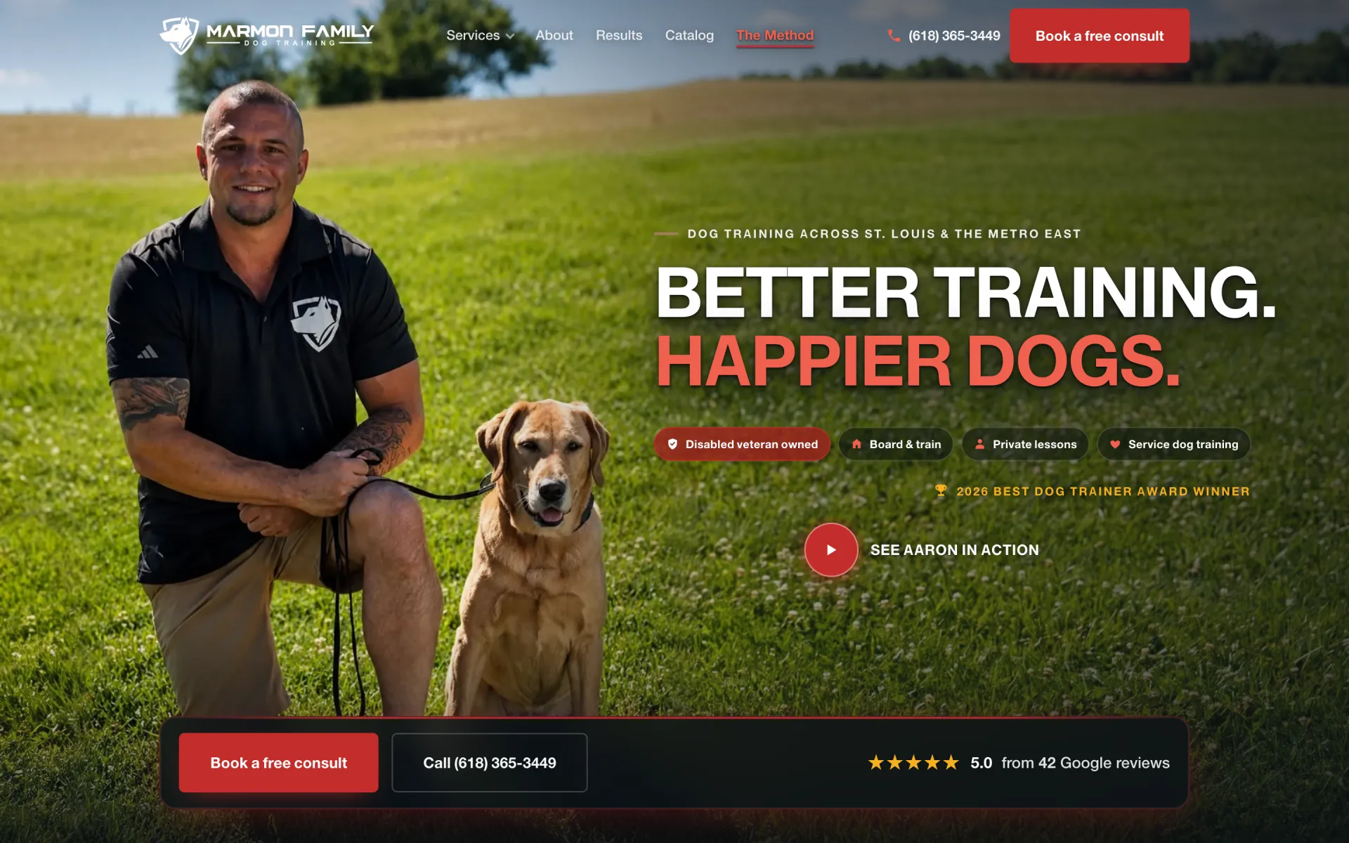 Marmon Family Dog Training desktop homepage